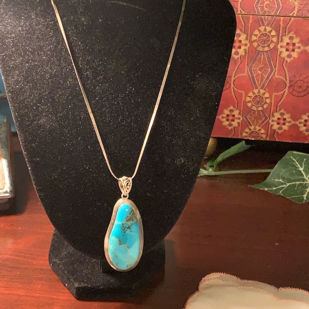Blue and Silver Matrix Turquoise Necklace